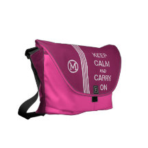 Pink KEEP CALM AND CARRY ON Monogram Racing Stripe Messenger Bags