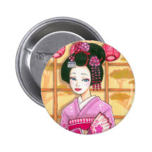 Pink Kimono Button, Maiko Geisha Art
