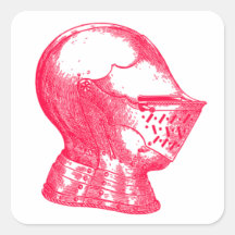 Pink Knight Medieval Armour Helmet Knights Square Stickers