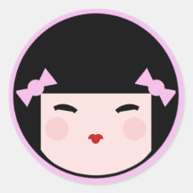 Pink Kokeshi Doll Face Stickers