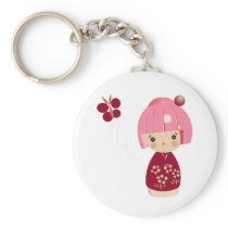 Pink Kokeshi Triplet Keychain