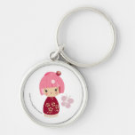 Pink Kokeshi Triplet Premium Keychain