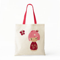 Pink Kokeshi Triplet Tote Canvas Bags