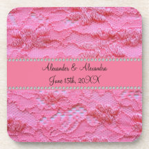 Pink lace wedding favours coaster