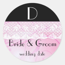 Pink Lace Wedding Monogram Designer stickers