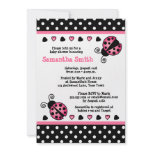 Pink Ladybug Baby Shower Black & White Polka Dots Personalized Announcement