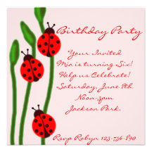 Pink ladybug Birthday Invitation
