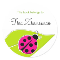 Pink Ladybug Bookplate Labels Sticker