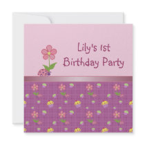 Pink Ladybug Girls 1st Birthday Party Personalized Announcement