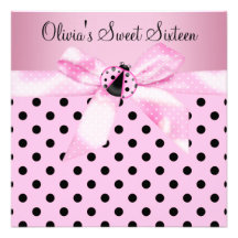 Pink Ladybug Sweet Sixteen Birthday Party Personalized Announcements
