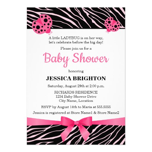 pink_ladybug_zebra_stripes_baby_shower_invitations ...