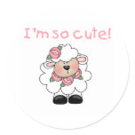 Pink Lamb I'm so Cute Round Stickers