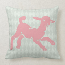 Pink Lamb on White Throw Pillows
