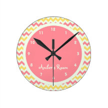 Pink Lemonade Chevron Personalized Kid's Bedroom Wallclocks
