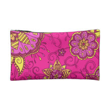 Pink Lemonade Floral Cosmetics Bags