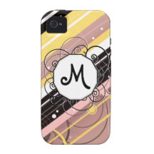 Pink Lemonade Modern-Retro Stripes with Monogram Case-Mate iPhone 4 Cover