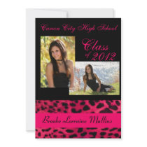Pink leopard animal print graduation announcement