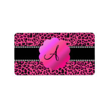 Pink leopard monogram address label