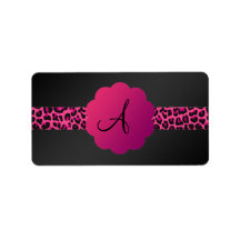 Pink leopard pattern stripe monogram address label