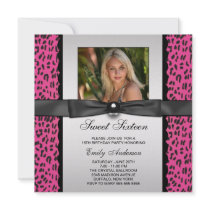 Pink Leopard Photo Sweet 16 Birthday Party Announcement