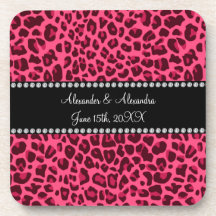 Pink leopard print wedding favors beverage coasters