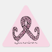 Pink Leopard Ribbon Apparel and gifts Triangle Sticker