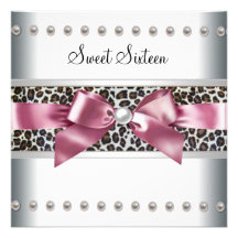 Pink Leopard Sweet 16 Birthday Party Announcements