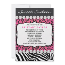 Pink Leopard Zebra Sweet 16 Party Custom Invitation