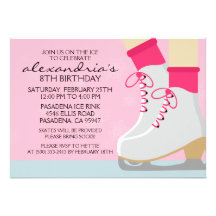 Pink Light Skin Skate Laces Ice Skating Party Custom Invite