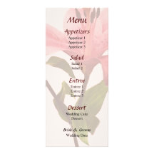 Pink Lilies With Bud Wedding Menu Custom Rack Card