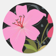 Pink Lilly Round Stickers