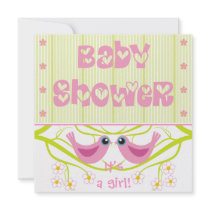 Pink lime cute birdies Baby Shower Invitation