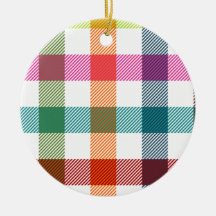 Pink, lime, red, orange and blue tartan christmas tree ornament