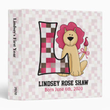 Pink Lion Monogram "L" Baby Scrapbook Vinyl Binder
