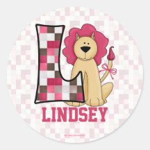 Pink Lion Monogram "L" Personalized Stickers