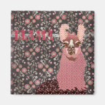 Pink Llama Brown Vintage Floral Magnet