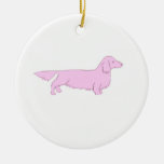 Pink Long Haired Dachshund Ornament