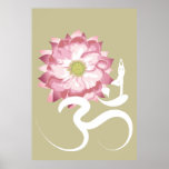 Pink Lotus Yoga Silhouette White Om Symbol Zen Posters