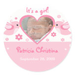 Pink Love Birds Photo Baby Birth Announcement Sticker