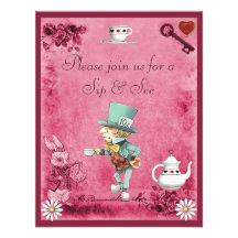 Pink Mad Hatter Sip & See Baby Shower Invite