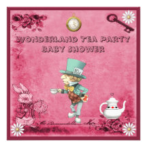 Pink Mad Hatter Wonderland Tea Party Baby Shower Personalized Invitation