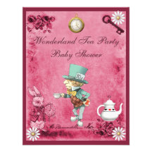 Pink Mad Hatter Wonderland Tea Party Baby Shower Announcement