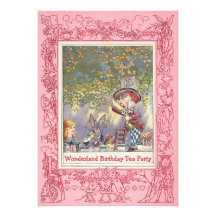 Pink Mad Hatter's Wonderland Birthday Tea Party Card