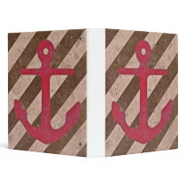 Pink Magenta Anchor Stripes 3 Ring Binders