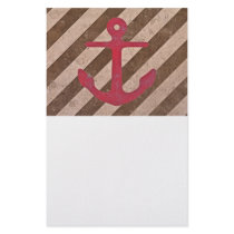 Pink Magenta Anchor Stripes Customized Stationery