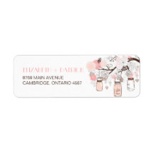 Pink Mason Jars & Love Birds Wedding Address Label