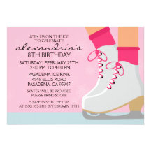 Pink Medium Skin Skate Laces Ice Skating Party Personalized Invites