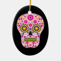 Pink Mexican Sugar Skull Christmas Tree Ornaments
