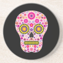 Pink Mexican Sugar Skull Drink Coaster
