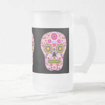 Pink Mexican Sugar Skull Glass Mugs
